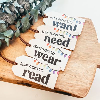 Mindful Gifting Tags | Want, Need, Wear, Read | Lights