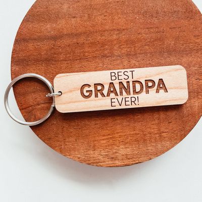 Best Grandpa Ever Wooden Keychain