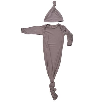 Cocoa Ribbed Knotted Newborn Gown & Hat