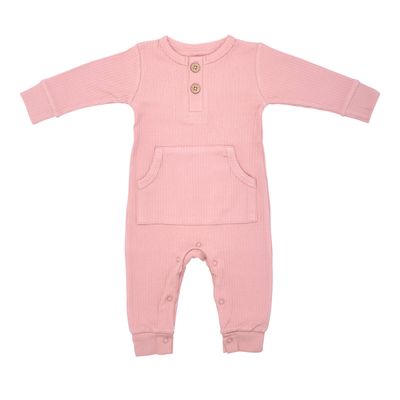 Dusty Rose Ribbed Playsuit with Pockets