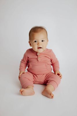 Dusty Rose Ribbed Playsuit with Pockets