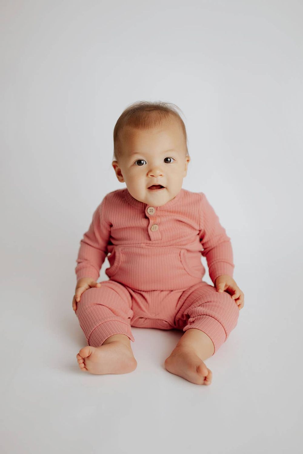 Dusty Rose Ribbed Playsuit with Pockets