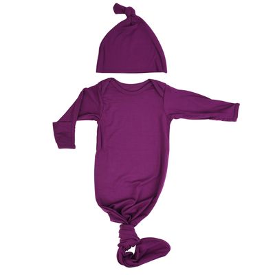 Plum Purple Knotted Newborn Gown & Hat