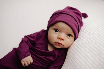 Plum Purple Knotted Newborn Gown & Hat