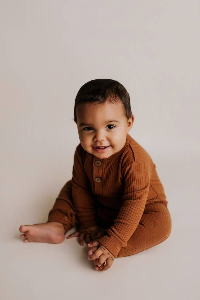 Clay  Ribbed Playsuit with Pockets