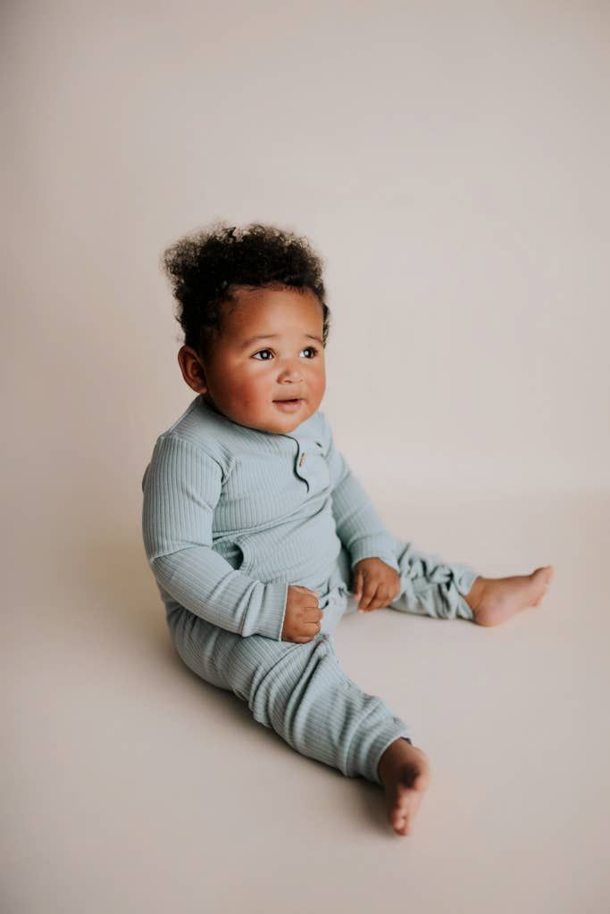 Robins Egg Ribbed Playsuit with Pockets