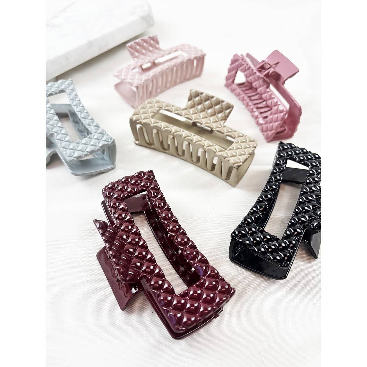 Embossed Rectangle Cut Out Glossy Large Hair Claw: MIX COLOR