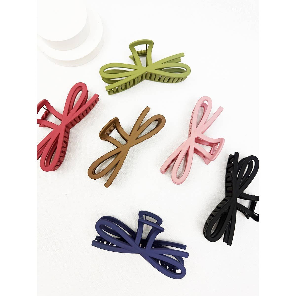 Dark Tone Jumbo Knotted Bow Hair Clip Claw: MIX COLOR