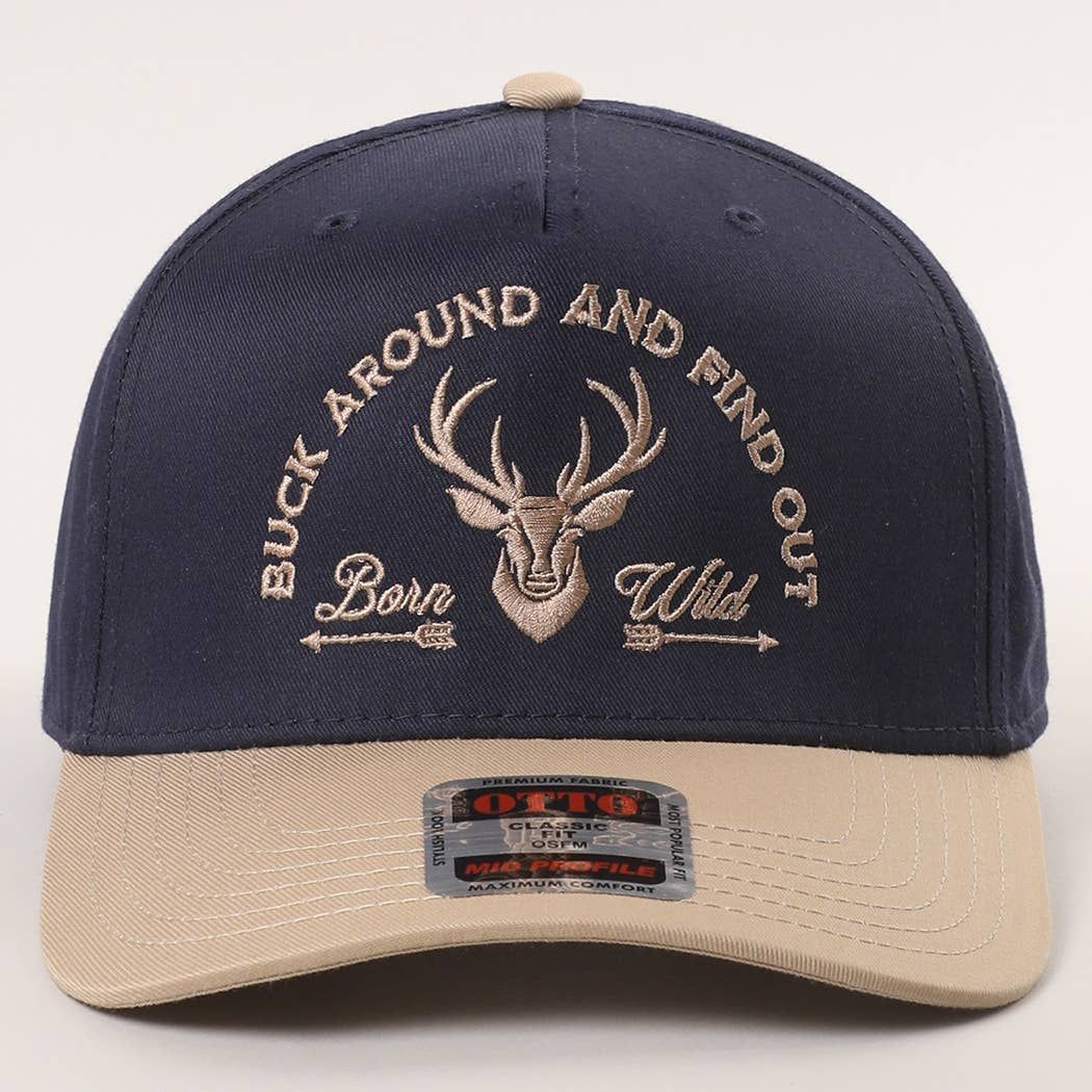 Buck Around And Find Out Embroidered Trucker Hat: KHA/NVY / One Size