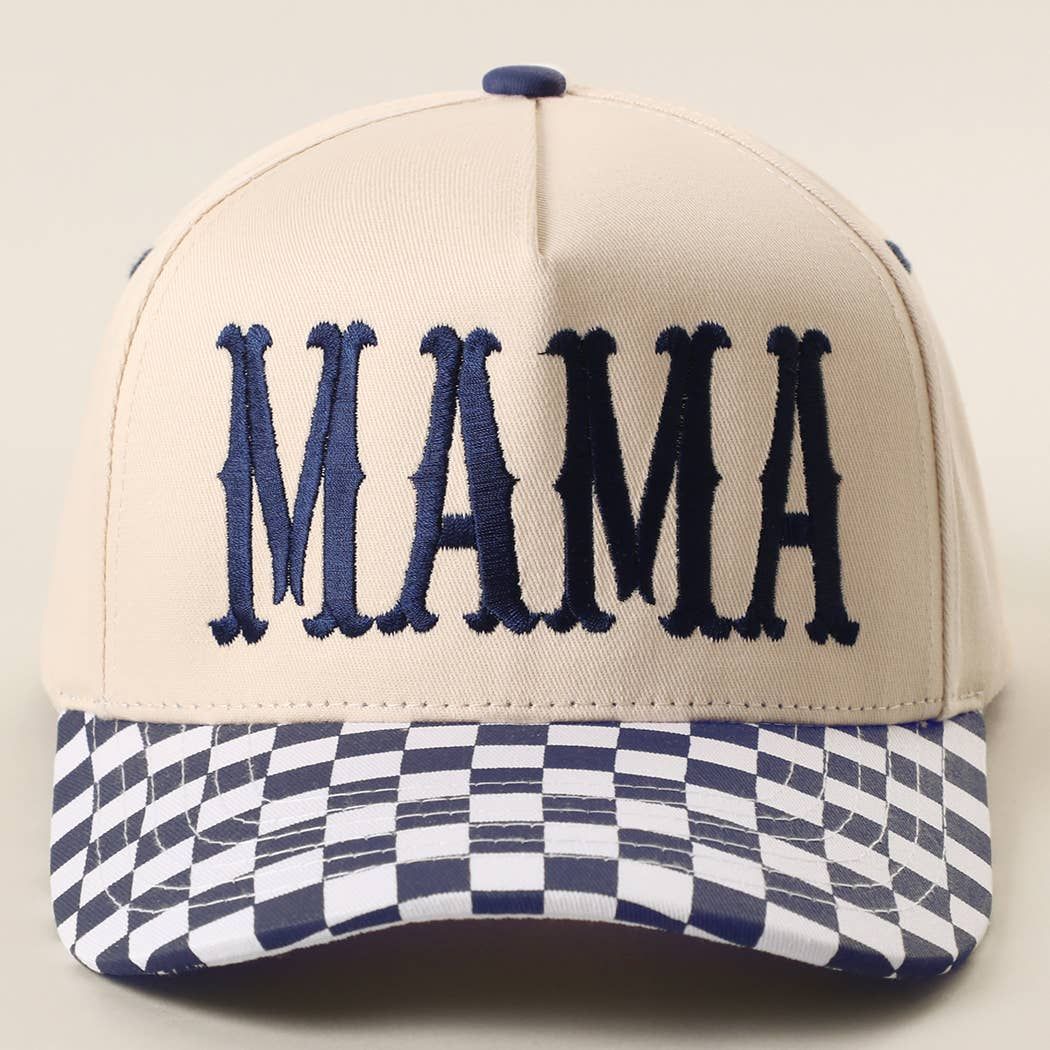 MAMA Checkered Brim Trucker Hat: NAVY / ONE SIZE