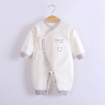 新生兒內衣棉偏襟系帶哈衣0-3月寶寶連體衣四季款嬰兒連體衣
