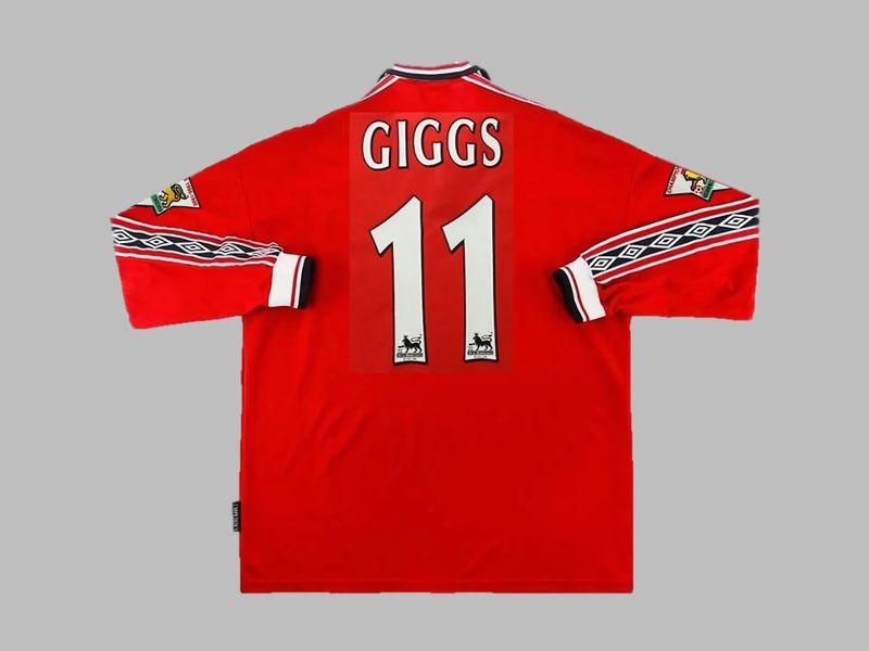 Manchester United Home Long Sleeve Retro Jersey Ryan Giggs #11 Print 1998-2000