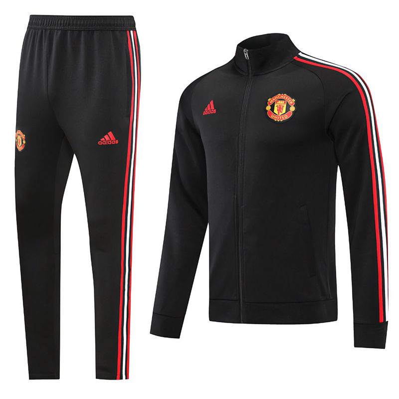 22-23 Manchester United All Black Logo Red Full Zip Tracksuit