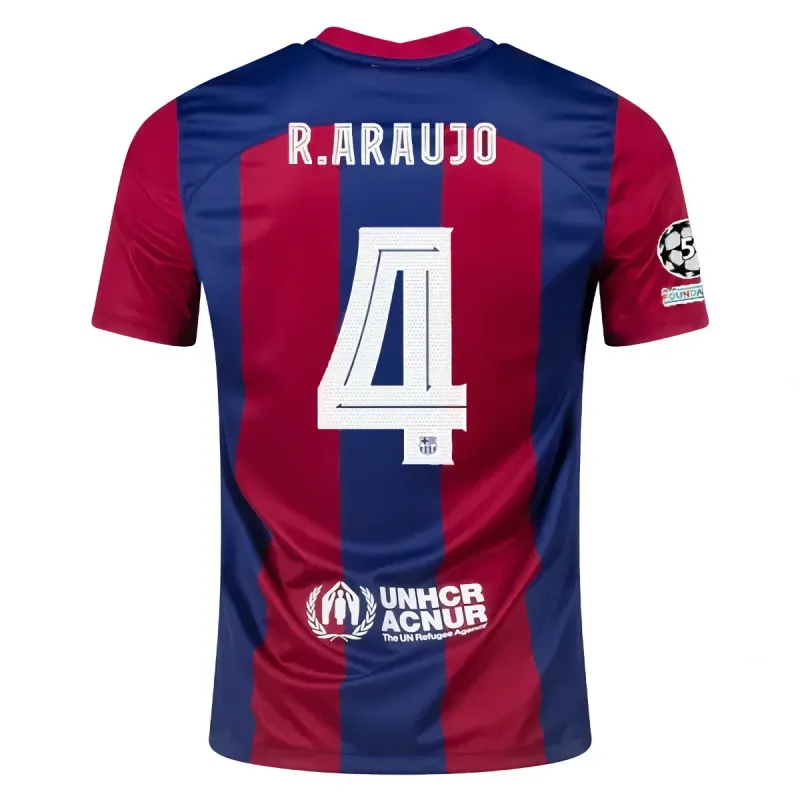 Barcelona Ronald Araujo Home Jersey 2023/2024 With Champions League Patches