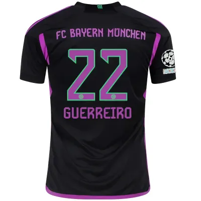 Bayern Munich Raphaël Guerreiro Away Jersey 2023/2024 With Champions League Patches