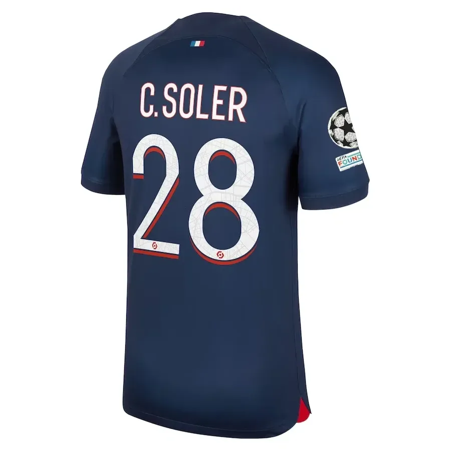 PSG Carlos Soler Home Jersey 2023/2024 With Champions League Patches