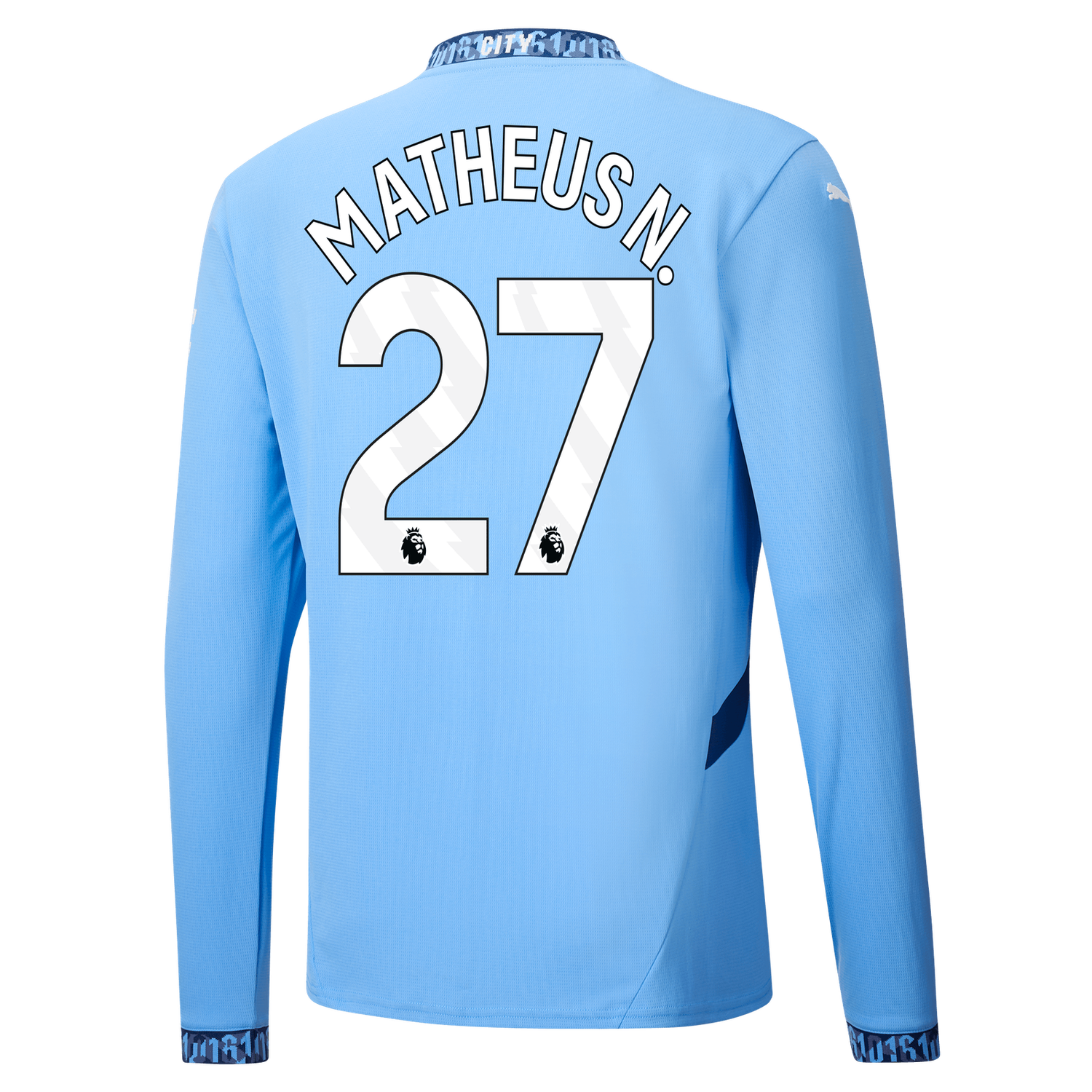 Manchester City Matheus Nunes 27 Home Long Sleeve Jersey 2024-25