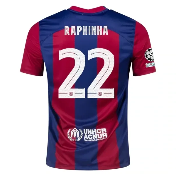 Barcelona Raphinha Home Jersey 2023/2024 With Champions League Patches