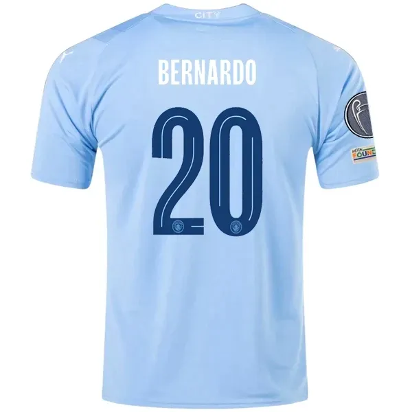 Manchester City Bernardo Silva Home Jersey 2023/2024 With Champions League Patches