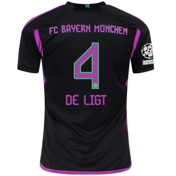 Bayern Munich Matthijs De Ligt Away Jersey 2023/2024 With Champions League Patches