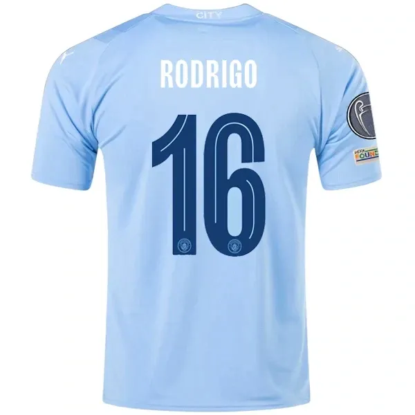 Manchester City Rodrigo Home Jersey 2023/2024 With Champions League Patches