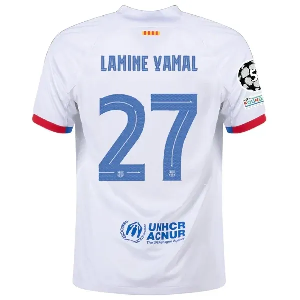 Barcelona Lamine Yamal Away Jersey 2023/2024 With Champions League Patches