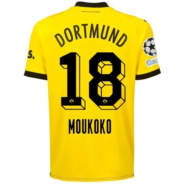 Borussia Dortmund Youssoufa Moukoko Home Jersey 2023/2024 With Champions League Patches