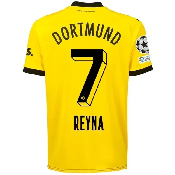 Borussia Dortmund Giovanni Reyna Home Jersey 2023/2024 With Champions League Patches