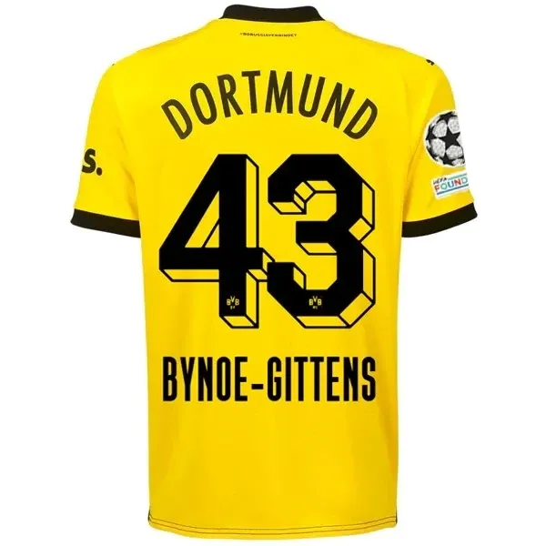 Borussia Dortmund Jamie Bynoe-Gittens Home Jersey 2023/2024 With Champions League Patches