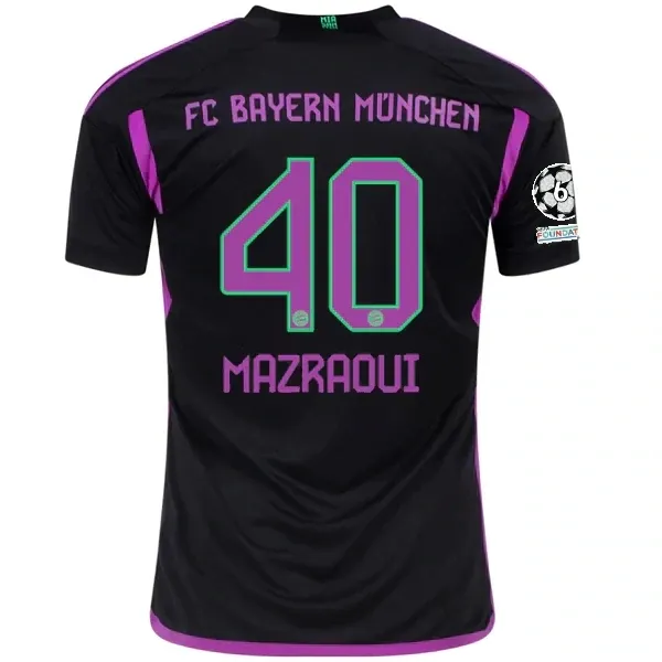 Bayern Munich Noussair Mazraoui Away Jersey 2023/2024 With Champions League Patches