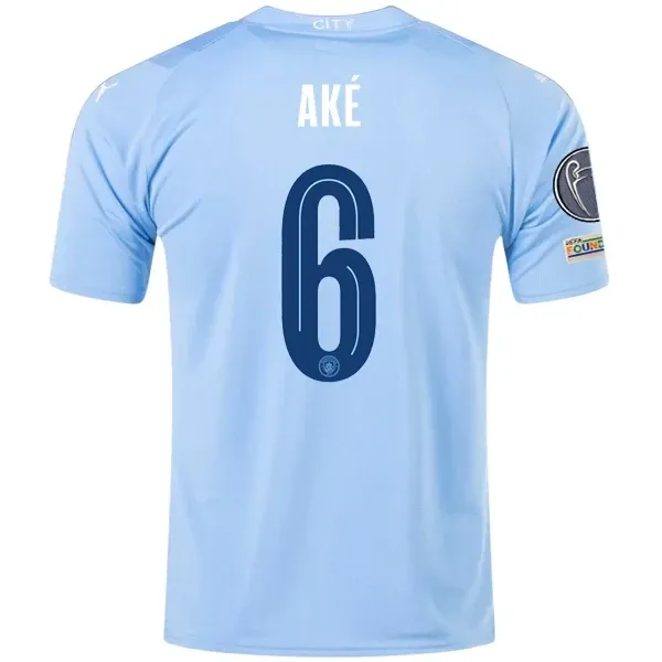 Manchester City Nathan Ake Home Jersey 2023/2024 With Champions League Patches