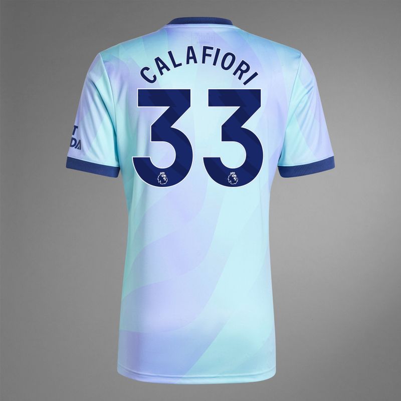 Back view of Calafiori 33 Arsenal Third Jersey