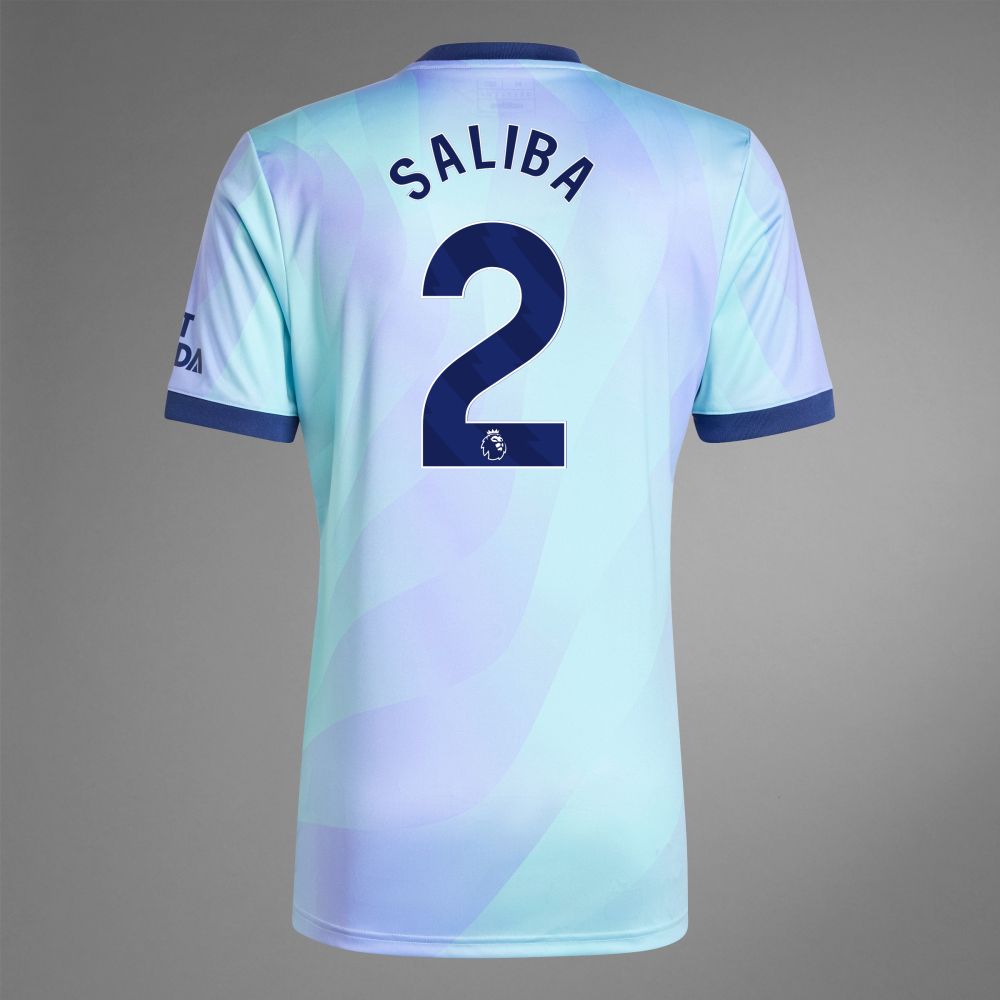 Back view of Saliba 2 Arsenal Third Jersey