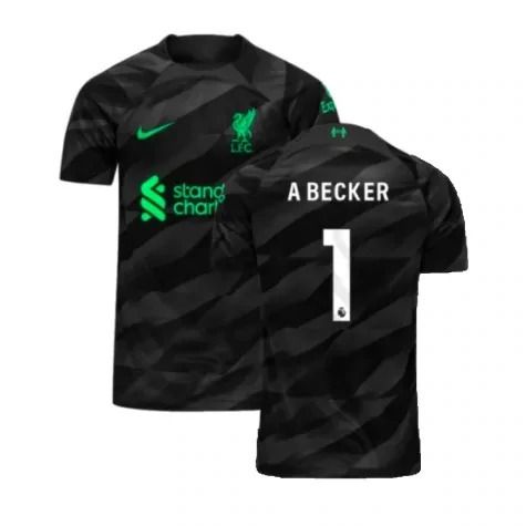 Front Side view and Back view of A.Becker 1  Liverpool Black Goalkeeper Jersey