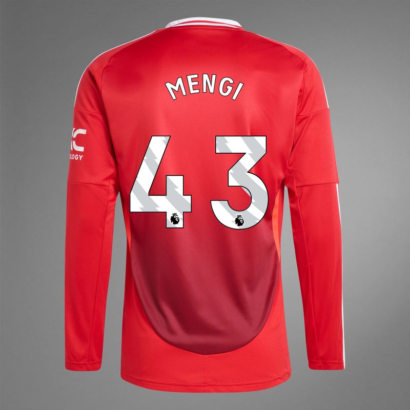 Back view of Mengi 43 Manchester United Home Long Sleeve Jersey