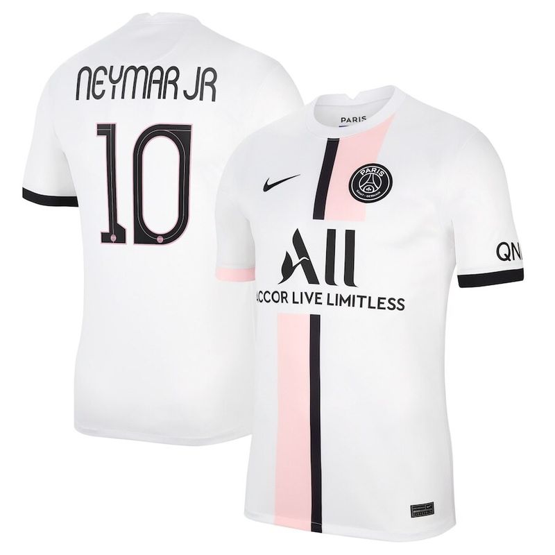 Front and back view of Neymar Jr 10 PSG Champion League away jersey