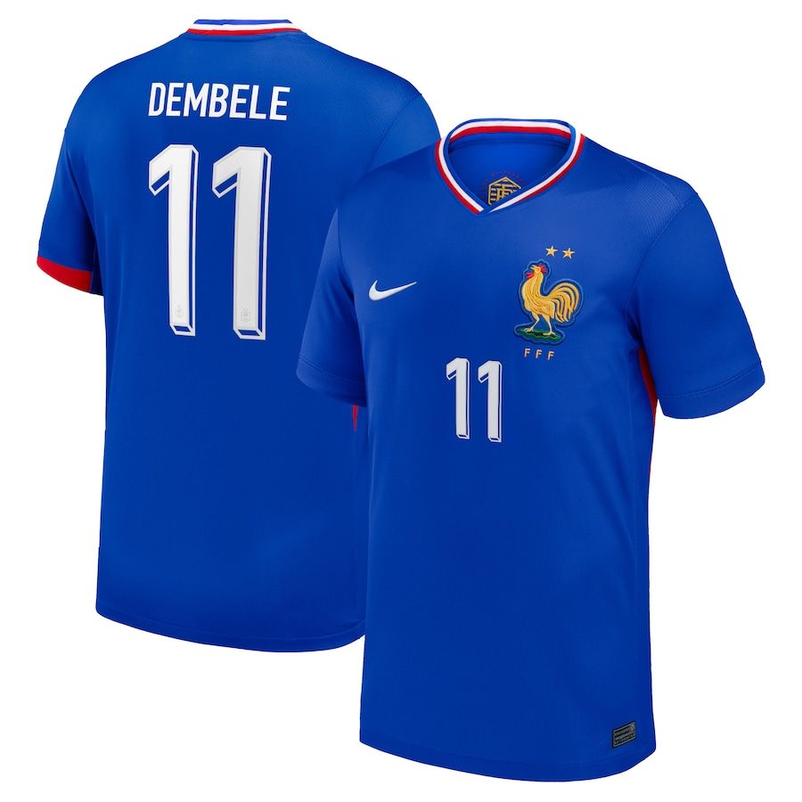Front side and Back side view of Dembele 11 France Home Jersey