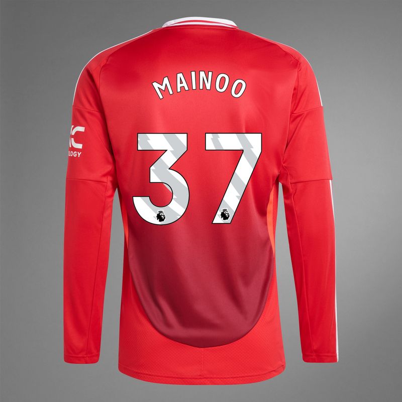 Back view of Mainoo 37 Manchester United Home Long Sleeve Jersey