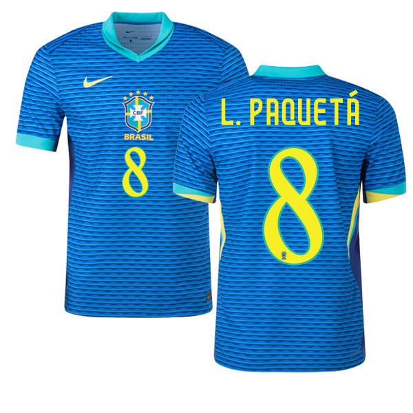 Front and Back view of L. Paqueta 8 Brazil Away Jersey
