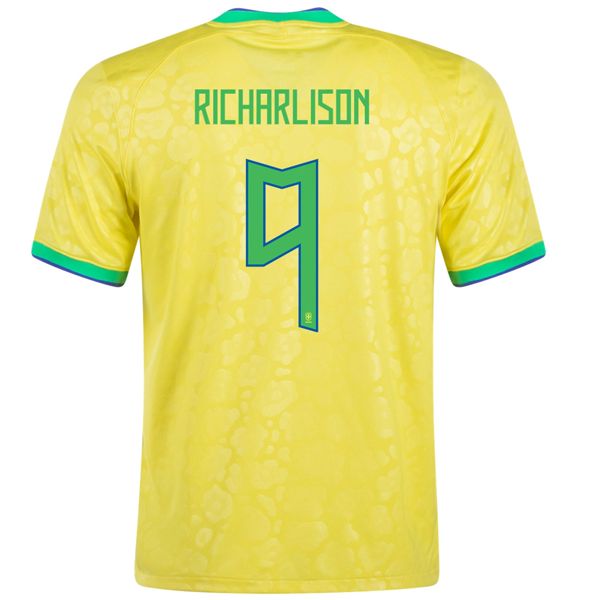 Back view of Richarlison 9 Brazil Home World Cup Jersey 