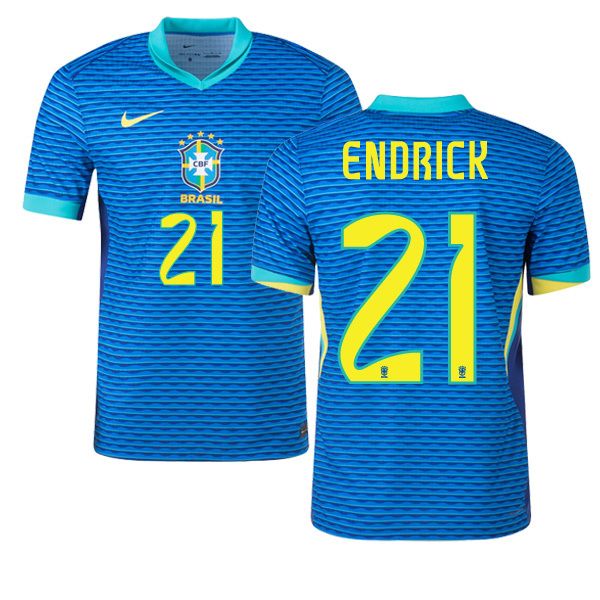 Front and Back view of Endrick 21 Brazil Away Jersey