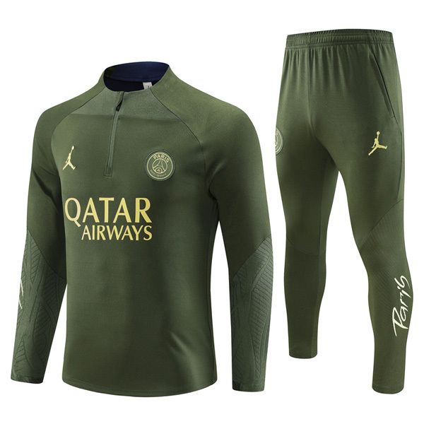 23-24 PSG Army Green Zipper Tracksuit