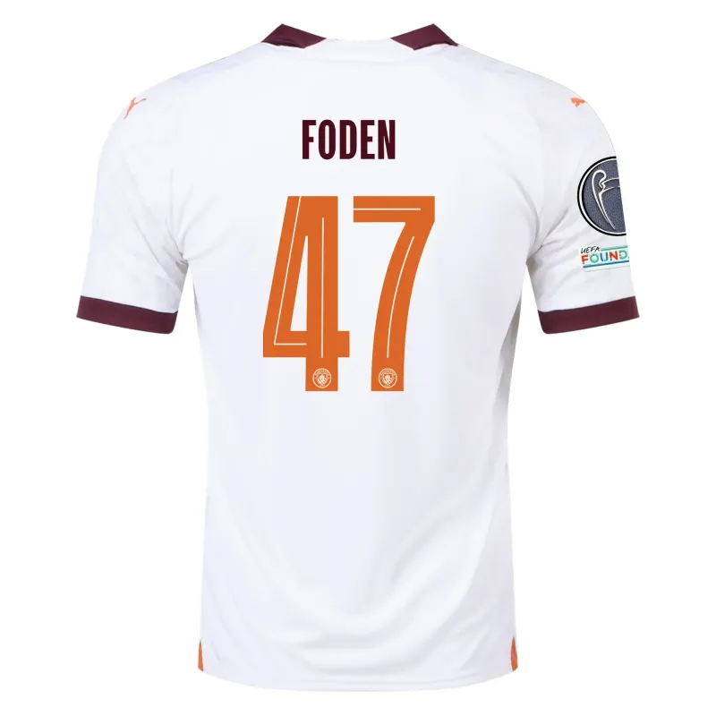 Manchester City Phil Foden Away Jersey 2023/2024 With Champions League Patches