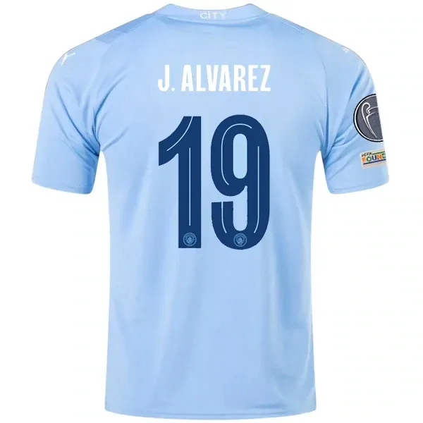 Manchester City Julian Alvarez Home Jersey 2023/2024 With Champions League Patches
