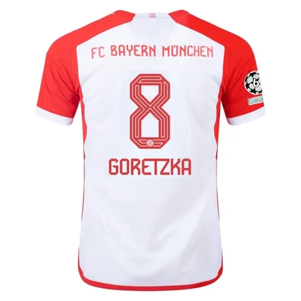 Bayern Munich Leon Goretzka Home Jersey 2023/2024 With Champions League Patches