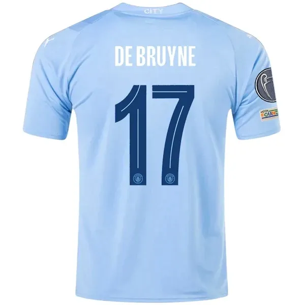 Manchester City Kevin De Bruyne Home Jersey 2023/2024 With Champions League Patches