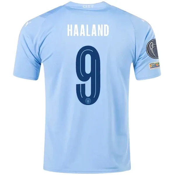Manchester City Erling Haaland Home Jersey 2023/2024 With Champions League Patches