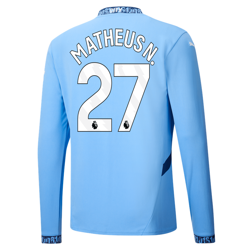 Manchester City Matheus Nunes 27 Home Long Sleeve Jersey 2024-25