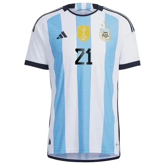 Argentina Three Star Champion Paulo Dybala 21 World Cup Home Jersey 2022/2023  (Player Version)