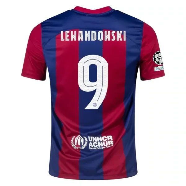 Barcelona Robert Lewandowski Home Jersey 2023/2024 With Champions League Patches